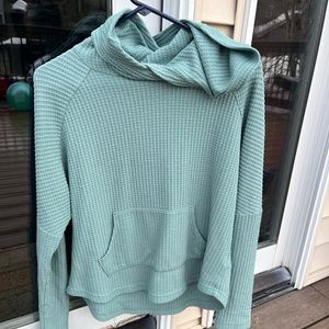 SEAFOAM BLUE ROXY WAFFLE KNIT HOODIE TOP